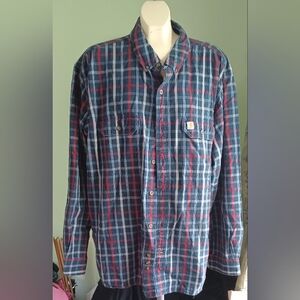 Carhartt Men's 2XL Blue Plaid Long Sleeve Button Down Shirt  Relaxed Fit.